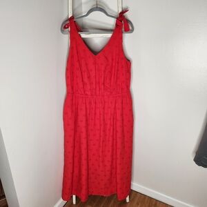 Lane Bryant NWT womens 16 red eyelet tie strap pocket v-neck midi dress